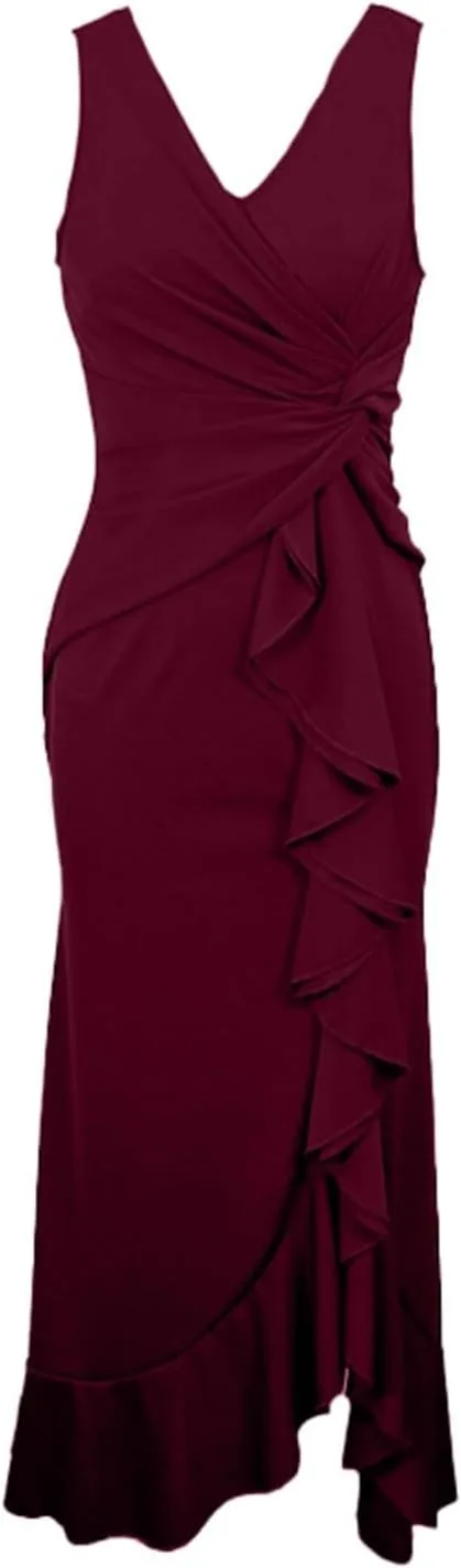 Women's Sleeveless Wedding Guest Dresses 2025 Summer Trendy Elegant Ruched Ruffle Slit Maxi Long Flowy Sundress