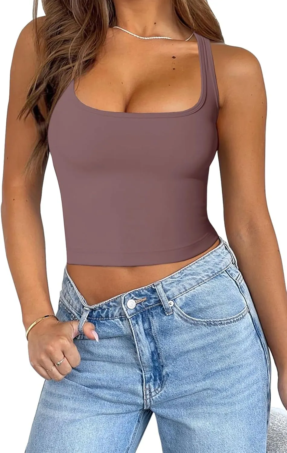 Womens Solid Square Neck Sleevless Crop Tops Summer Casual Basic Racerback Tank Tops
