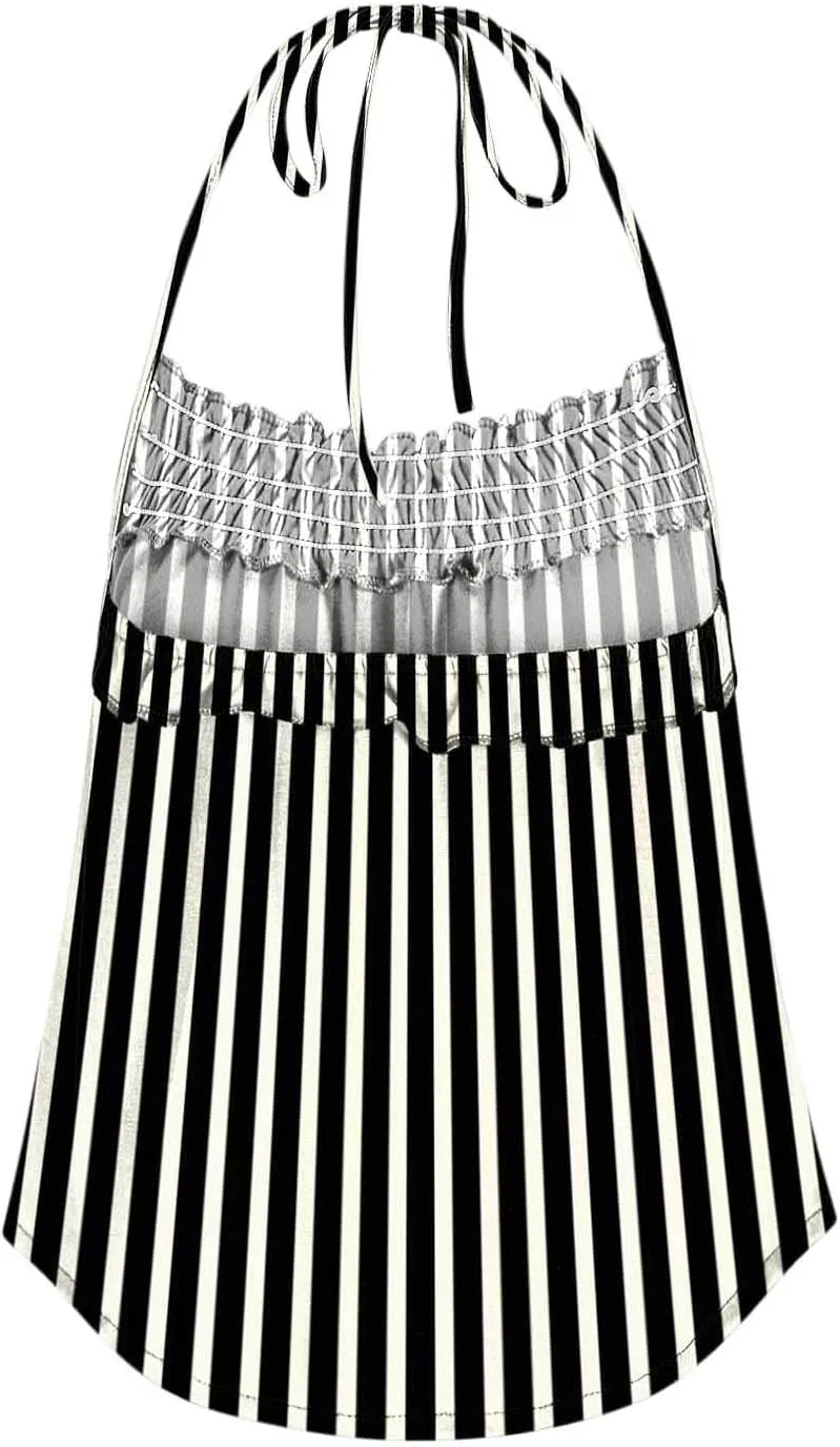 Womens Striped Halter Camisole Cute Sexy Backless Tank Tops Open Back Crop Tops Flowy Vacation Pleated Y2k Tshirts