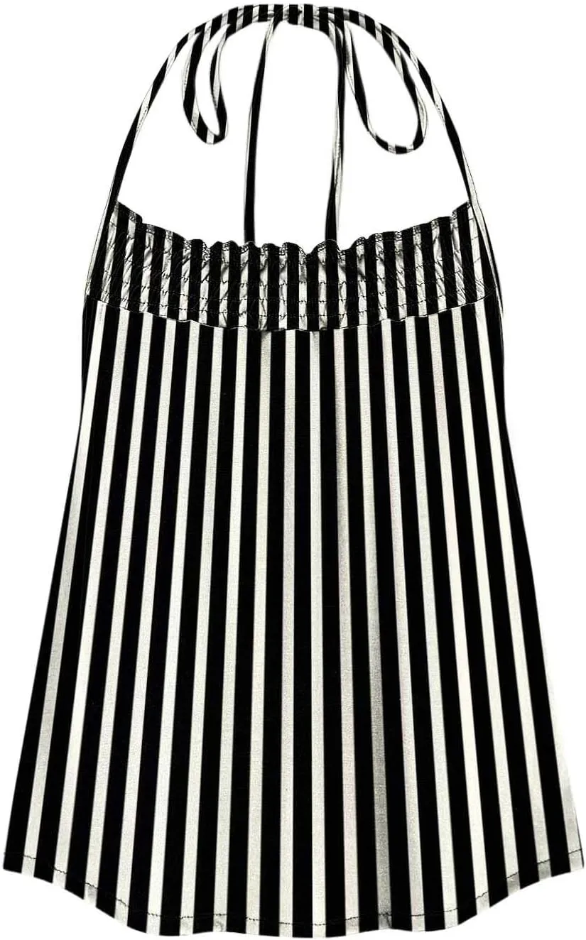 Womens Striped Halter Camisole Cute Sexy Backless Tank Tops Open Back Crop Tops Flowy Vacation Pleated Y2k Tshirts