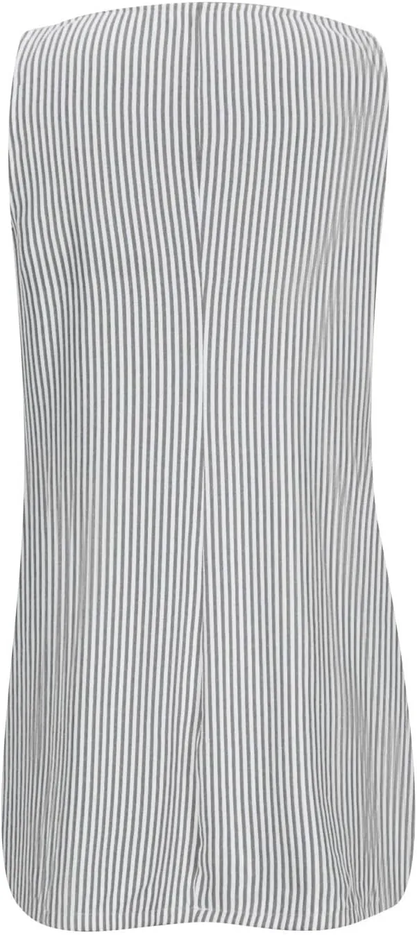 Womens Striped Print Straps Dress Scoop Neck Button Summer Mini Pockets Dresses Boho Beach Tank Sleeveless Sundresses