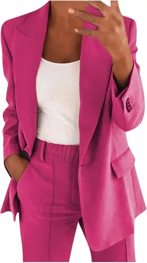 womens suits 2 piece set business open front plus size blazer and long pants lounge wear sets Casual Matching Sets