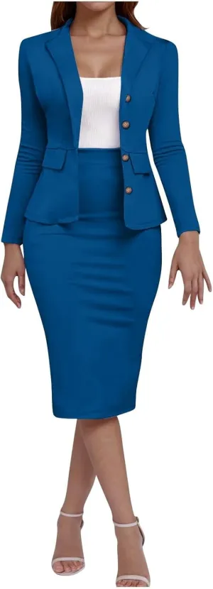 Womens Suits 2 Piece Set Business Skirt Suit Set Long Sleeve Blazer and Skirt Suit Set Casual Work Office Outfits