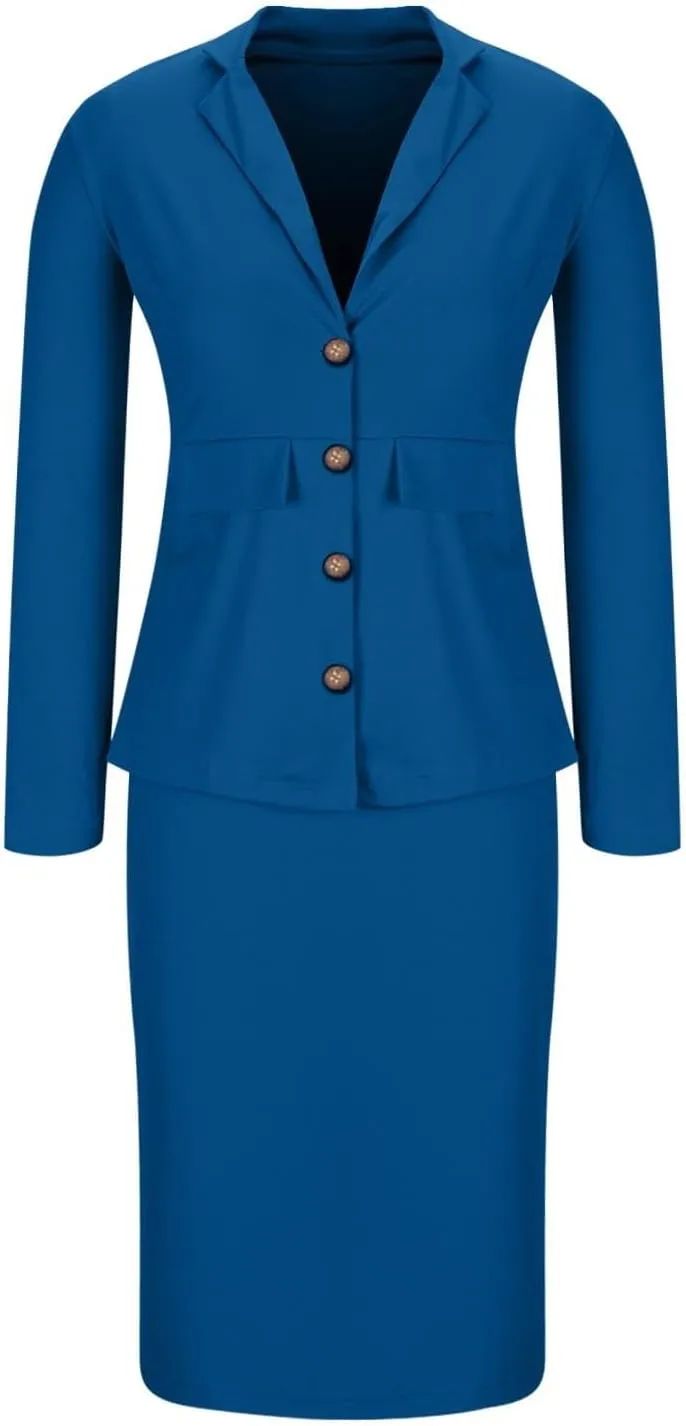 Womens Suits 2 Piece Set Business Skirt Suit Set Long Sleeve Blazer and Skirt Suit Set Casual Work Office Outfits