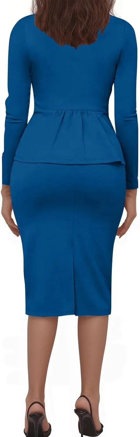 Womens Suits 2 Piece Set Business Skirt Suit Set Long Sleeve Blazer and Skirt Suit Set Casual Work Office Outfits