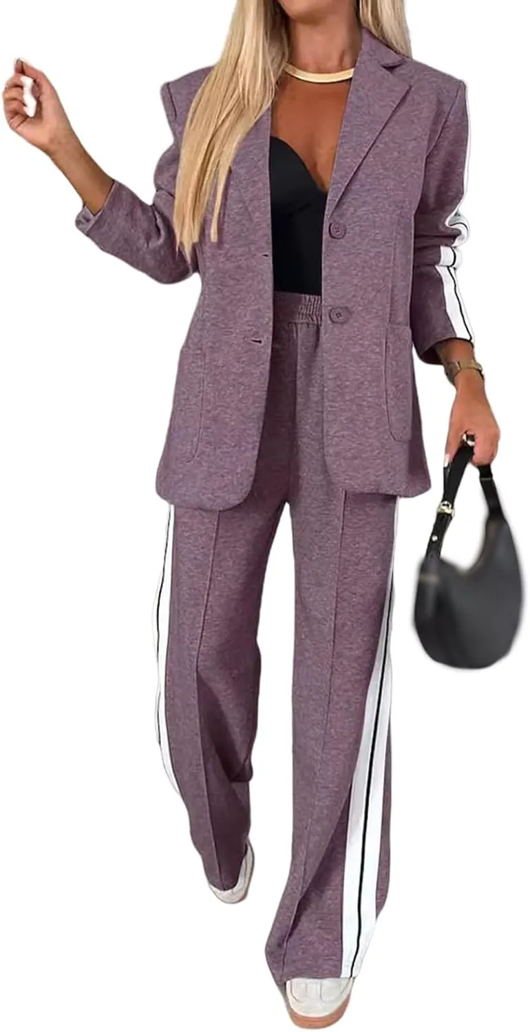 Womens Suits 2 Piece Sets Business Blazer Outfits Dressy Blazer Jacket Matching Wide Leg Pants Sets Lounge Sets