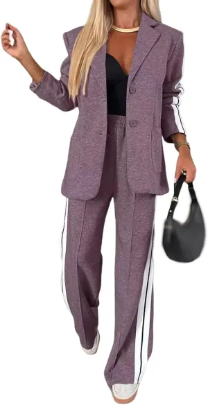 Womens Suits 2 Piece Sets Business Blazer Outfits Dressy Blazer Jacket Matching Wide Leg Pants Sets Lounge Sets
