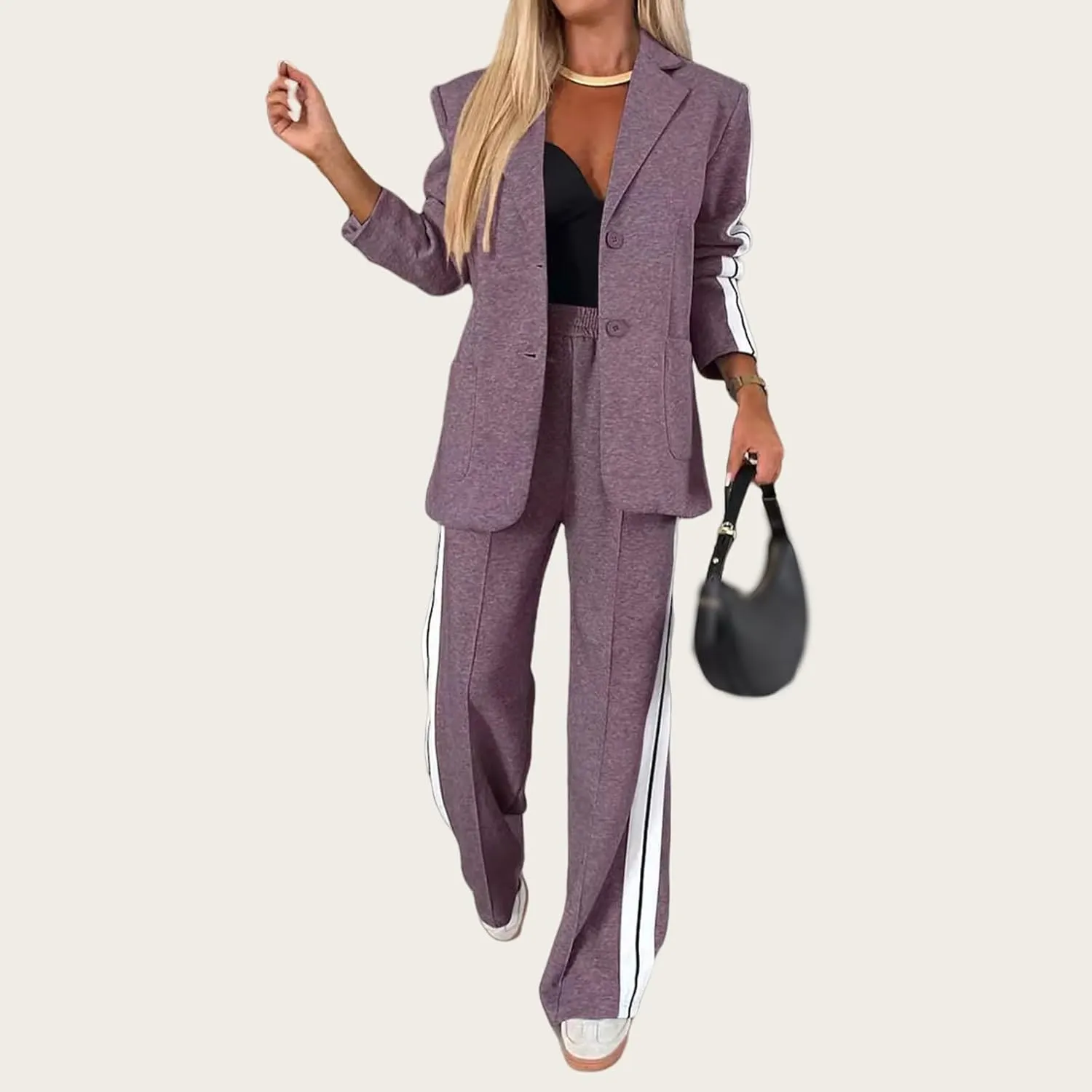 Womens Suits 2 Piece Sets Business Blazer Outfits Dressy Blazer Jacket Matching Wide Leg Pants Sets Lounge Sets