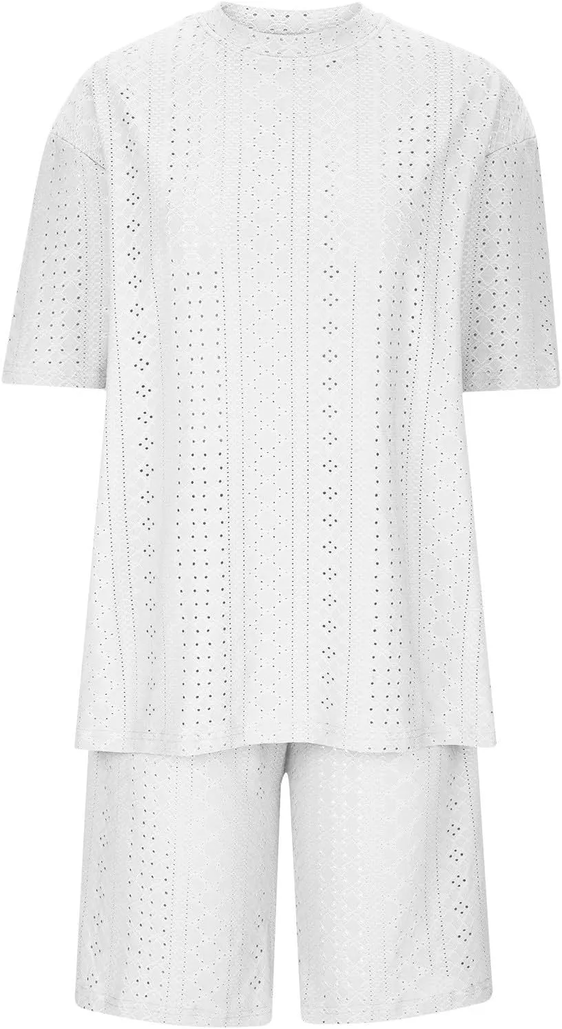 Womens Summer Beach Vacation Outfits 2024 2 Piece Short Set Oversized Tshirt Bermuda Shorts Matching Lounge Sets