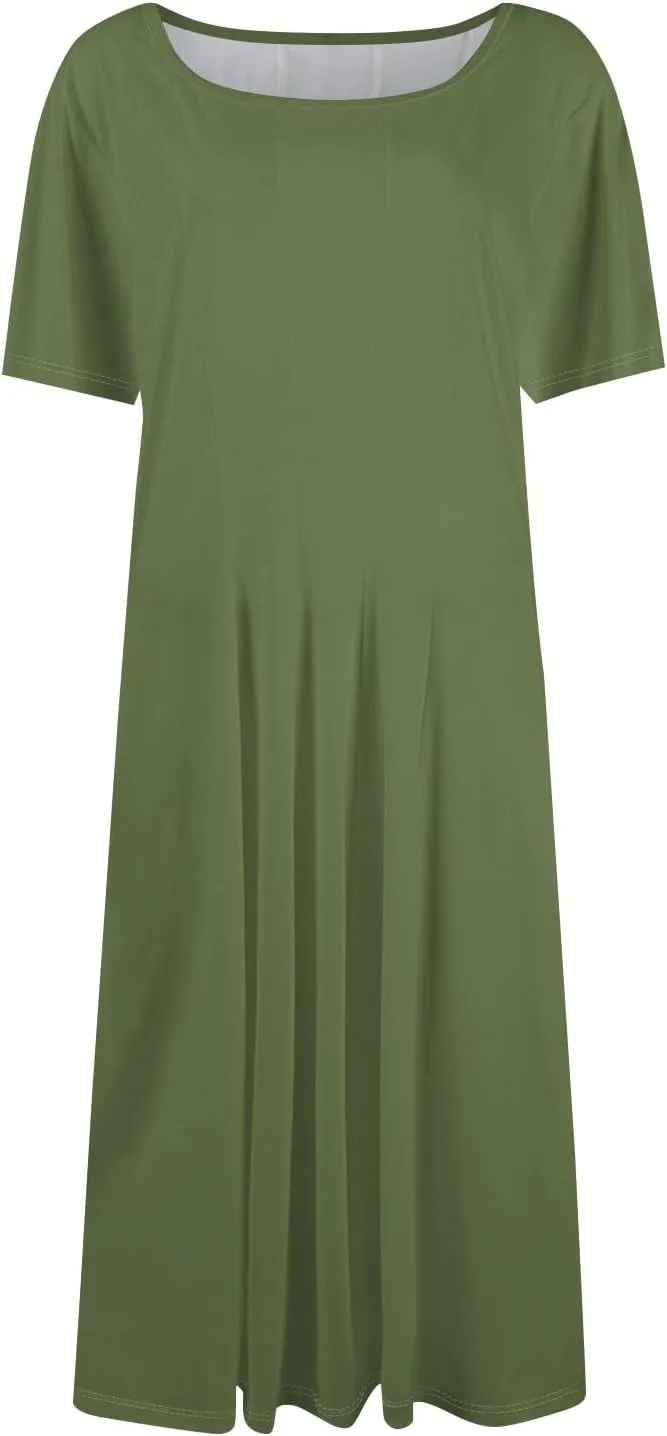 Women's Summer Dresses 2025 Casual Loose Trendy Short Sleeve Crew Neck Solid Color Gradient Midi Dress Plus Size, S-3XL
