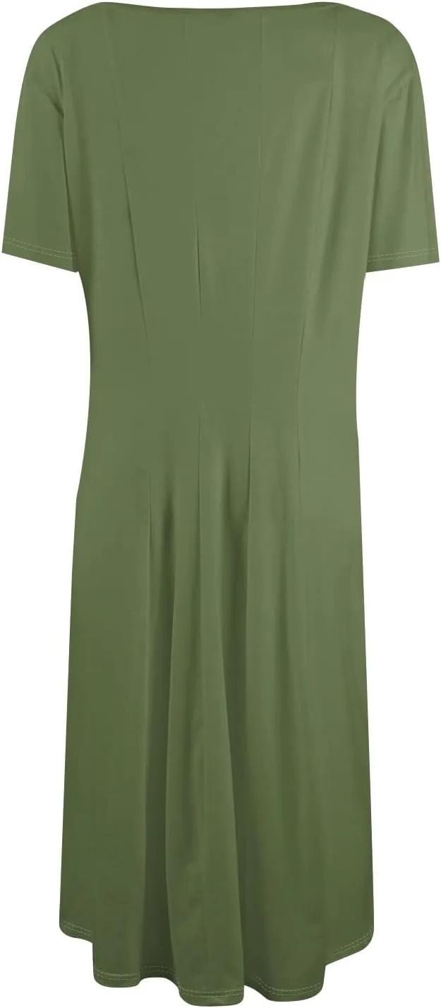 Women's Summer Dresses 2025 Casual Loose Trendy Short Sleeve Crew Neck Solid Color Gradient Midi Dress Plus Size, S-3XL