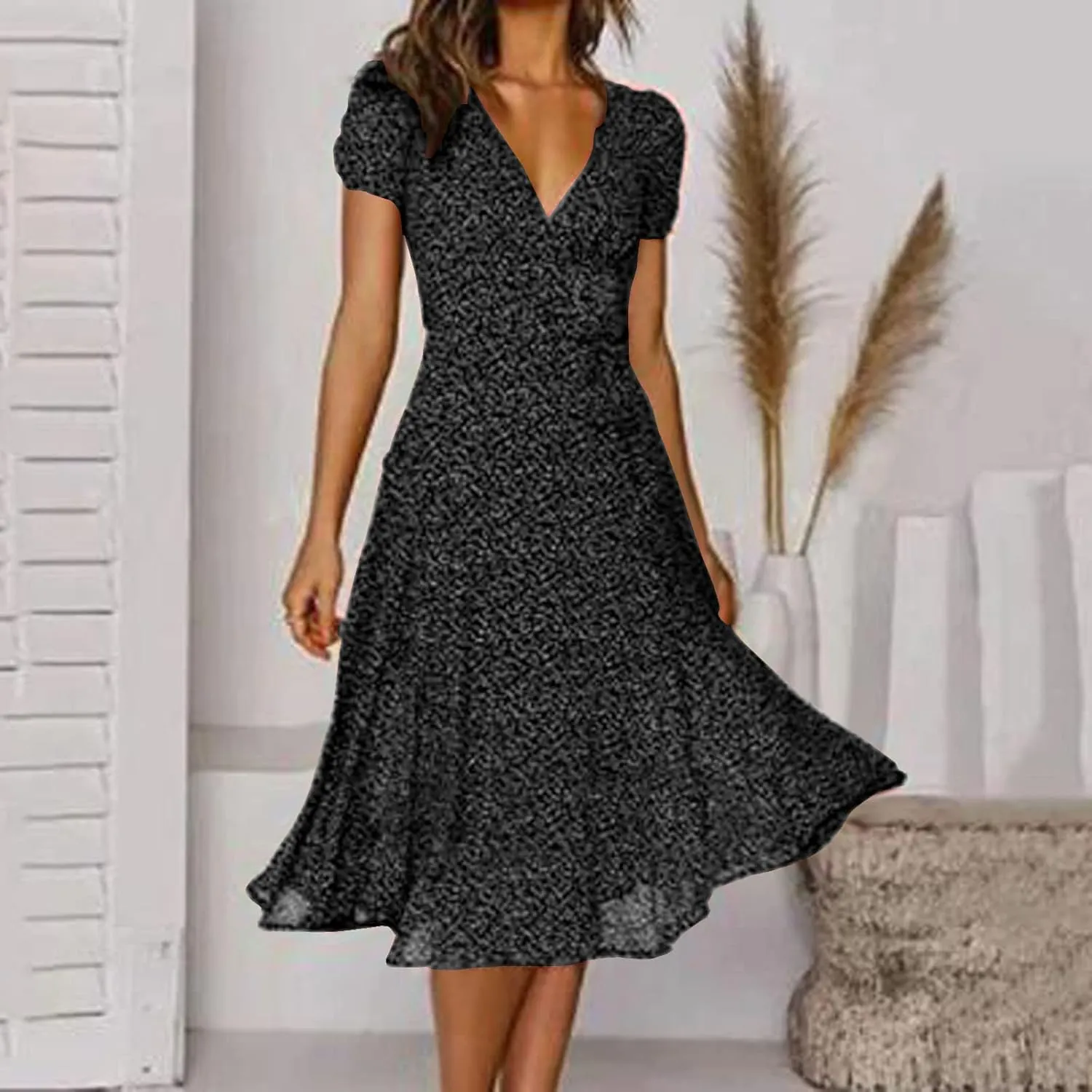 Women's Summer Dresses Chiffon Boho Polka Dot Boho Sundress Short Sleeve Resort Vacation Midi Dress 2024 Fashion Outfits