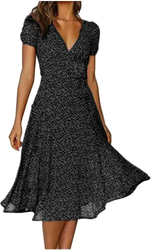 Women's Summer Dresses Chiffon Boho Polka Dot Boho Sundress Short Sleeve Resort Vacation Midi Dress 2024 Fashion Outfits