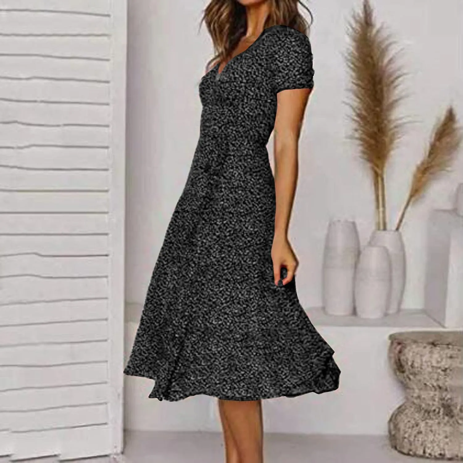 Women's Summer Dresses Chiffon Boho Polka Dot Boho Sundress Short Sleeve Resort Vacation Midi Dress 2024 Fashion Outfits