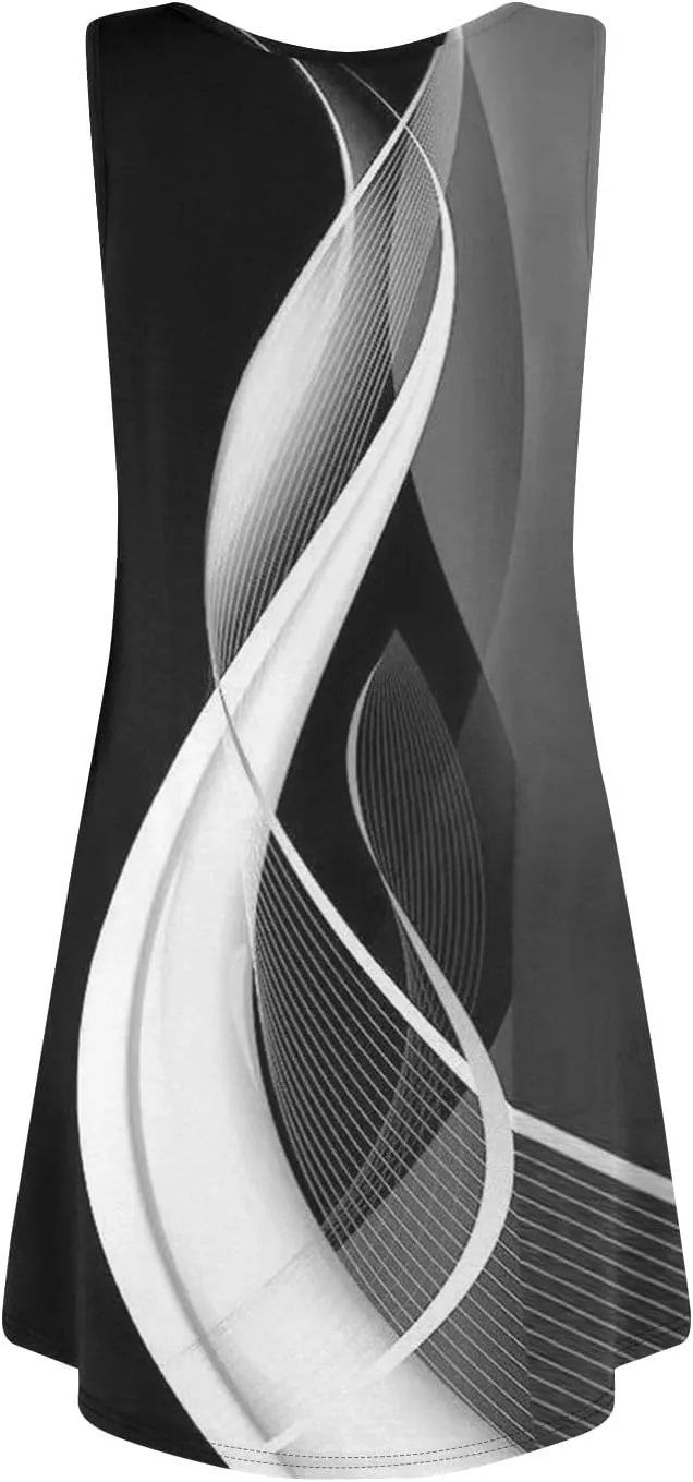 Womens Summer Dresses printedSundresses Loose Flowy Sleeveless Mini Dress Casual Tshirt Tank Dresses with Pockets