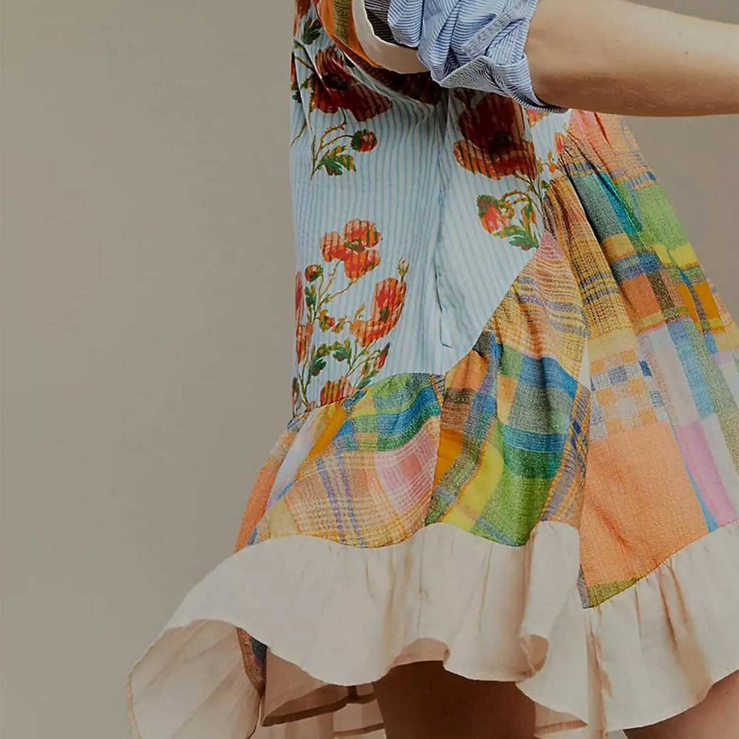 Womens Summer Dresses Short Sleeve V Neck Casual Beach Dresses Vintage Boho Dress A-Line Swing Mini Babydoll Dress