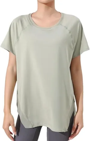 Women's Summer Loose Yoga Shirts Crewneck Short Sleeve Sport T-Shirts Running Fitness Quick Dry Tops