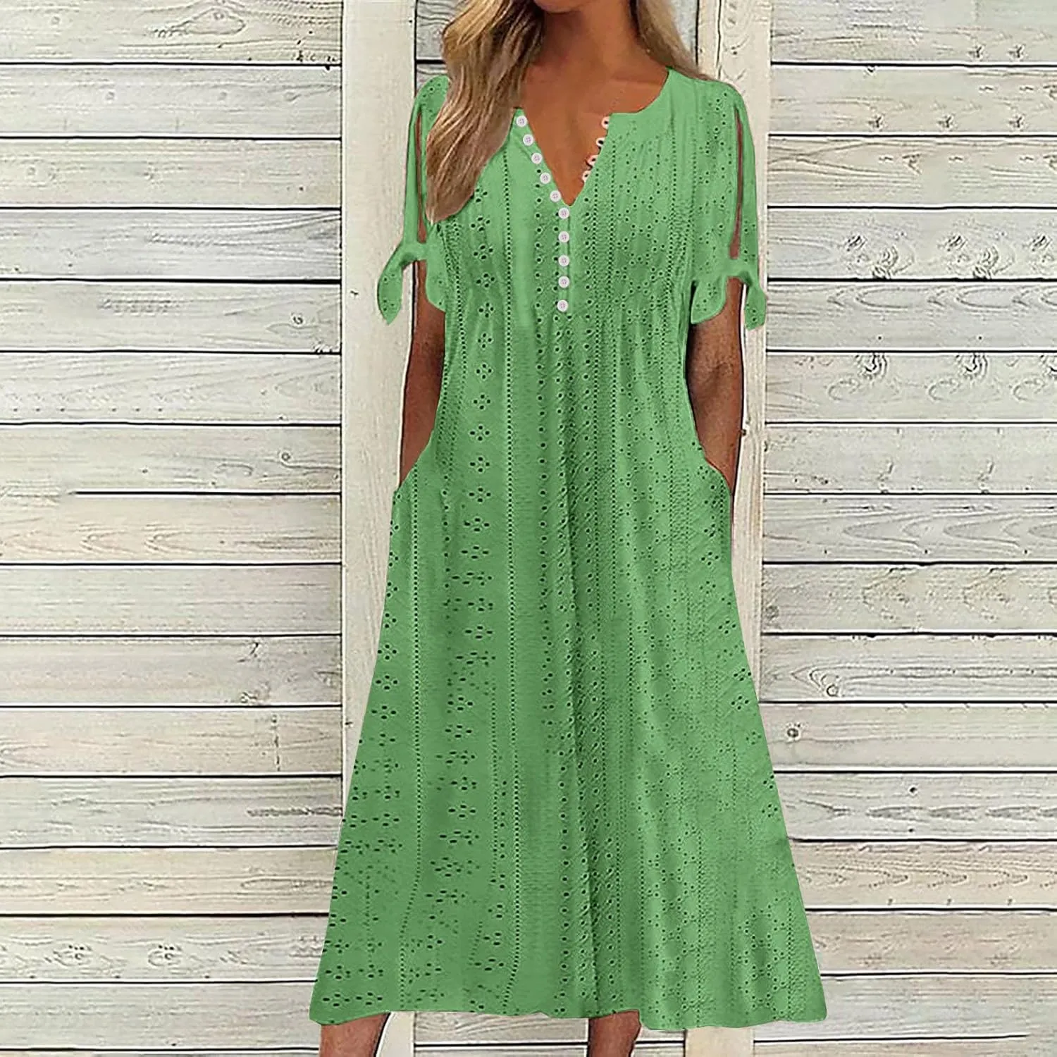 Womens Summer Maxi Dresses 2025 Trendy Eyelet Sundress Short Sleeve Casual T Shirt Dress Beach Vacation Travel Outfit