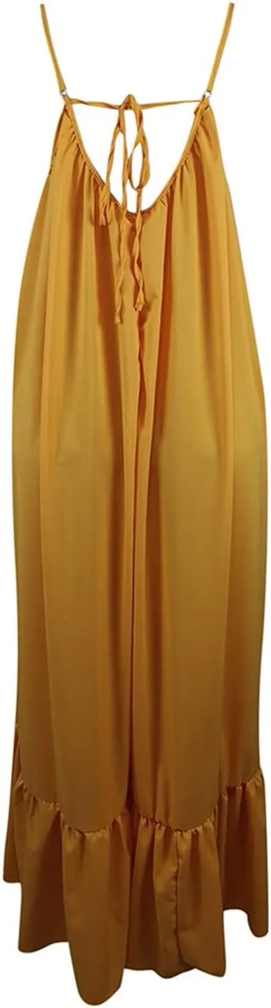 Womens Summer Maxi Dresses Sexy Spaghetti Strap Sleeveless Long Dress Sundress Tiered Ruffle Boho Cami Beach Dress