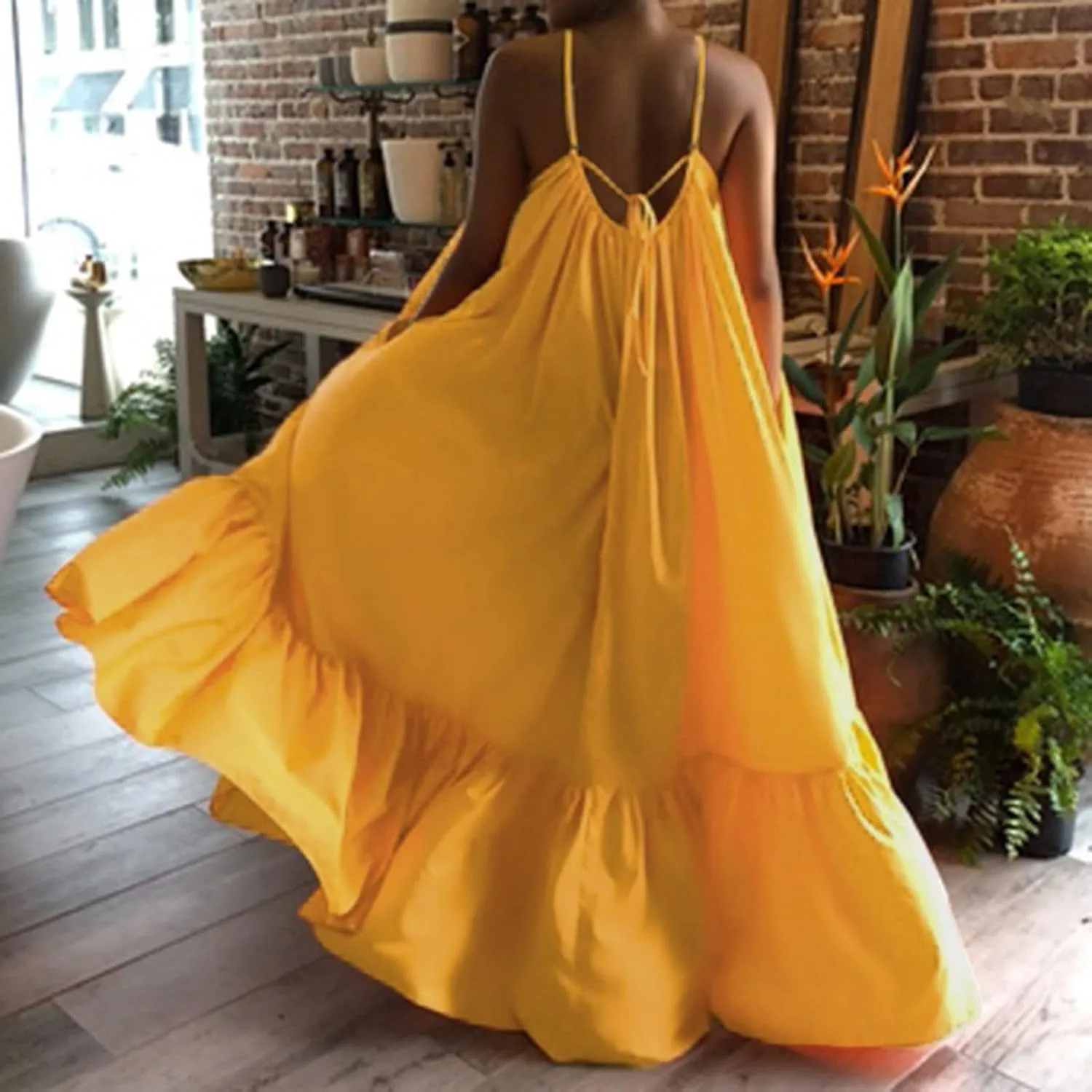 Womens Summer Maxi Dresses Sexy Spaghetti Strap Sleeveless Long Dress Sundress Tiered Ruffle Boho Cami Beach Dress