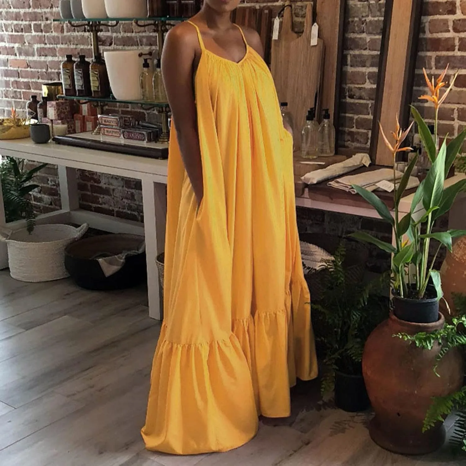 Womens Summer Maxi Dresses Sexy Spaghetti Strap Sleeveless Long Dress Sundress Tiered Ruffle Boho Cami Beach Dress