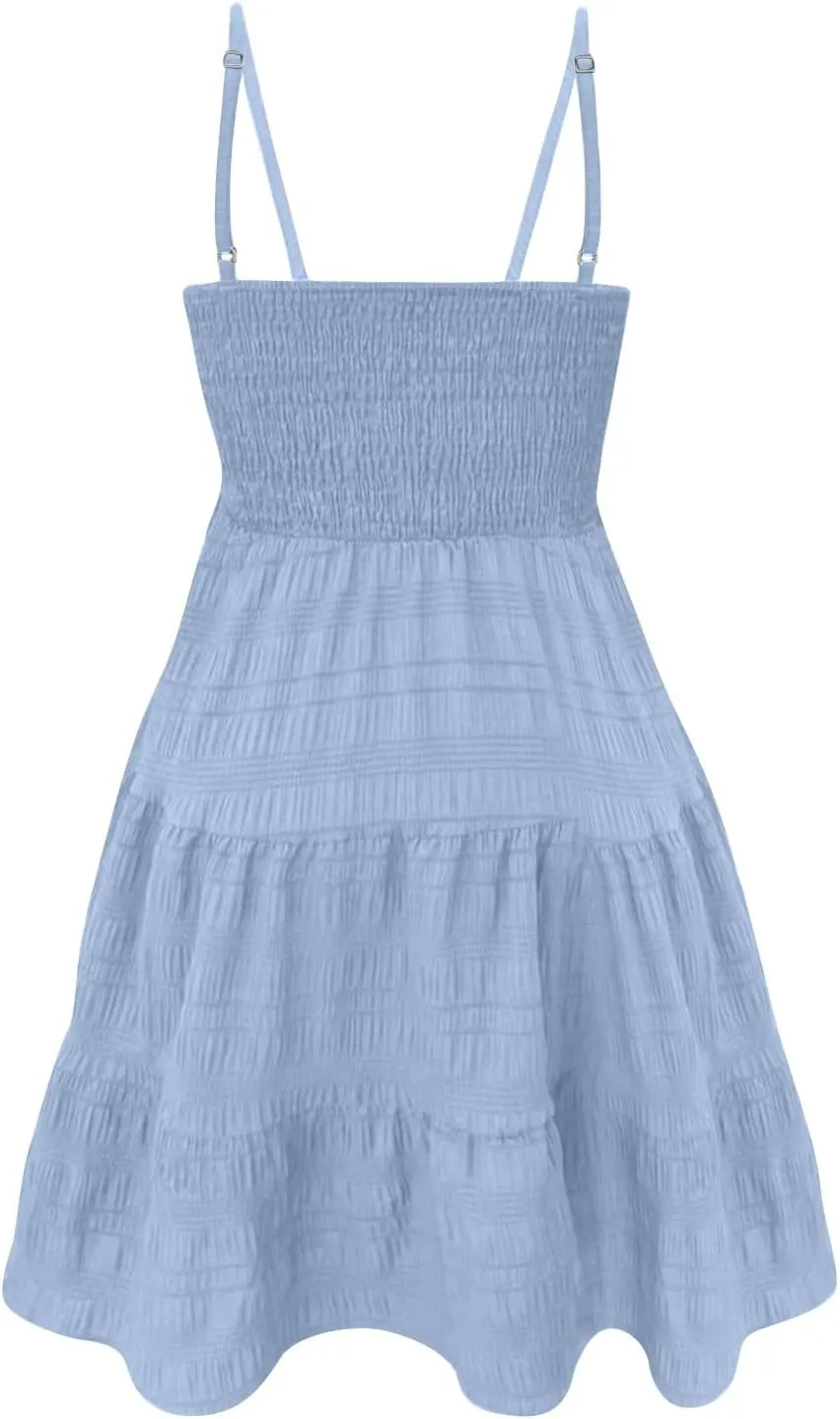 Women's Summer Sundresses Casual Trendy Sleeveless Solid Spaghetti Strap Vacation Beach Dress Resort Wear, S-2XL