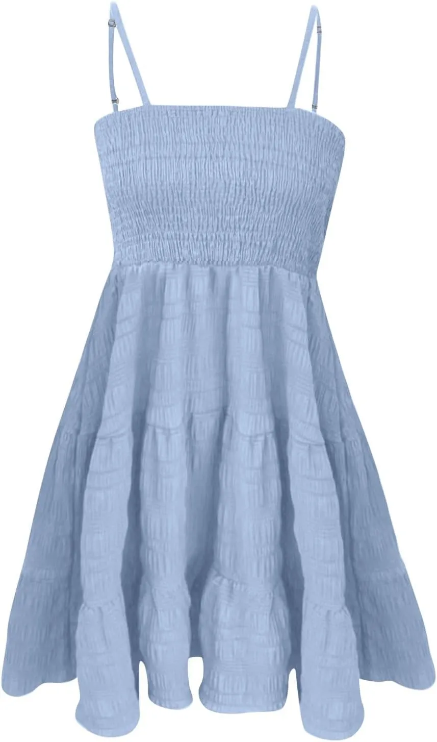 Women's Summer Sundresses Casual Trendy Sleeveless Solid Spaghetti Strap Vacation Beach Dress Resort Wear, S-2XL