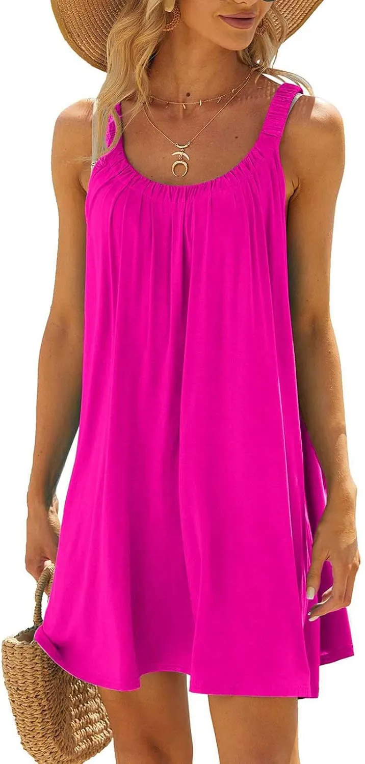Womens Summer Sundresses Vest Sling Beach Dresses Bikini Beachwear Coverups Casual Vacation Mini Dress