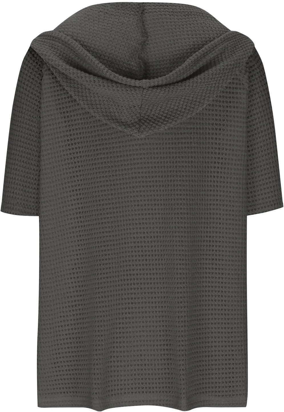 Womens Summer Waffle Knit Short Sleeve Tops Lightweight Drawstring Hoodies Button V Neck Casual Blouse Hooded Shirts