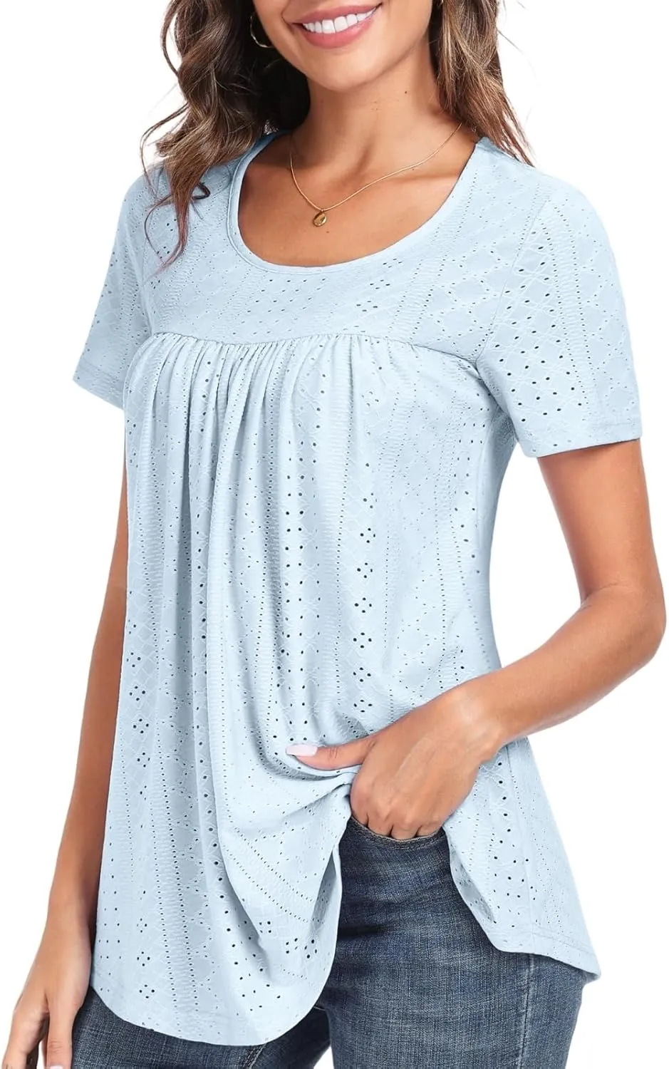 Women's Tunic Tops Loose Fit Short Sleeve Shirts Crew Neck Summer Casual Tops