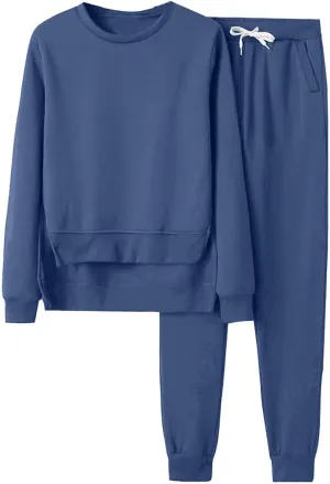 Women's Two Piece Outfits Set Long Sleeve Crewneck Workout Zip Up 2 Piece Fashion 2024 Trendy Pajamas Outfits