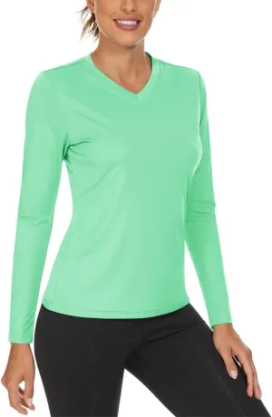 Women's V Neck Hiking Shirts Lightweight Long Sleeve Quick Dry T-Shirts Outdoor Pullovers