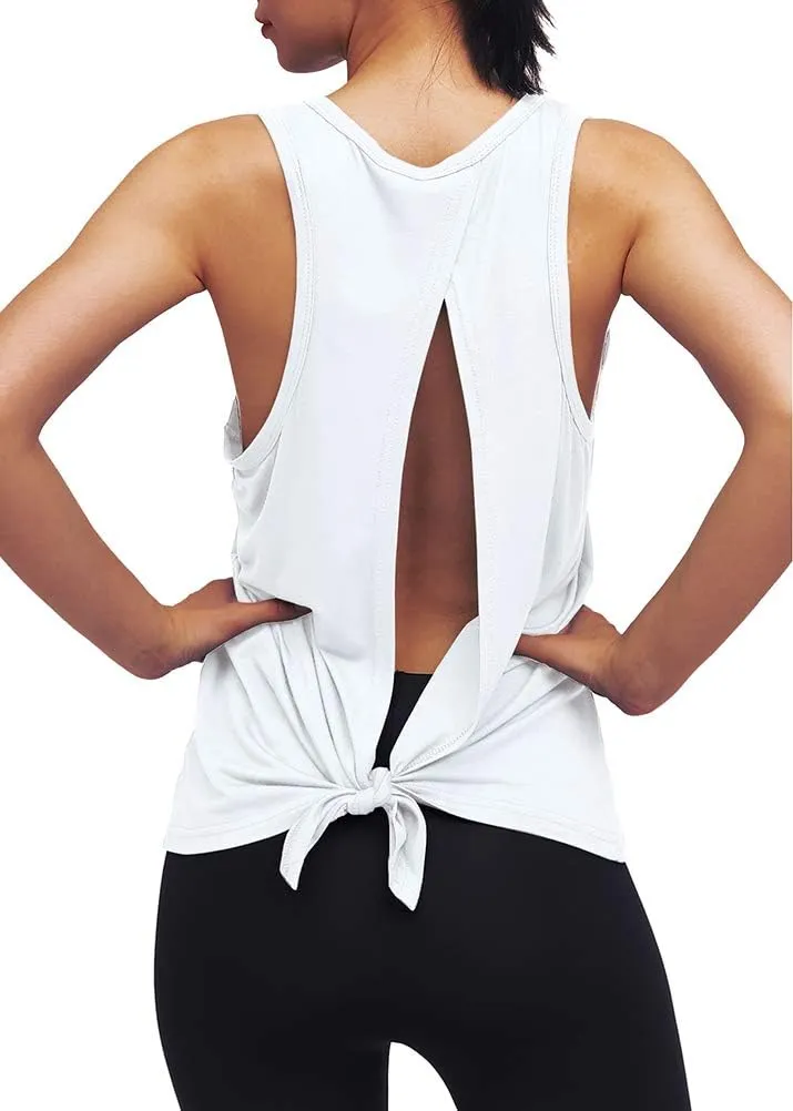Womens Workout Yoga Tops Open Back Shirts Tie Back Tank Tops with Adjustable Fit
