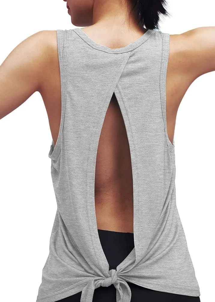 Womens Workout Yoga Tops Open Back Shirts Tie Back Tank Tops with Adjustable Fit