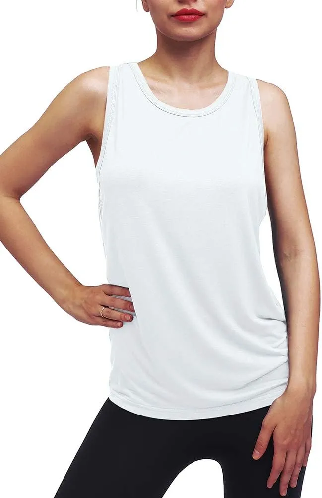 Womens Workout Yoga Tops Open Back Shirts Tie Back Tank Tops with Adjustable Fit