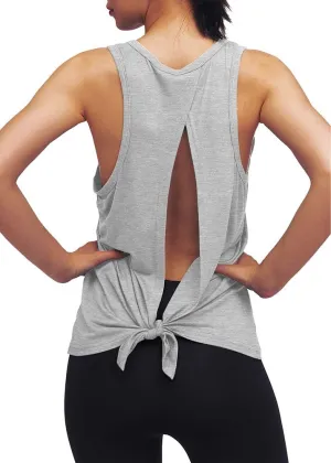 Womens Workout Yoga Tops Open Back Shirts Tie Back Tank Tops with Adjustable Fit