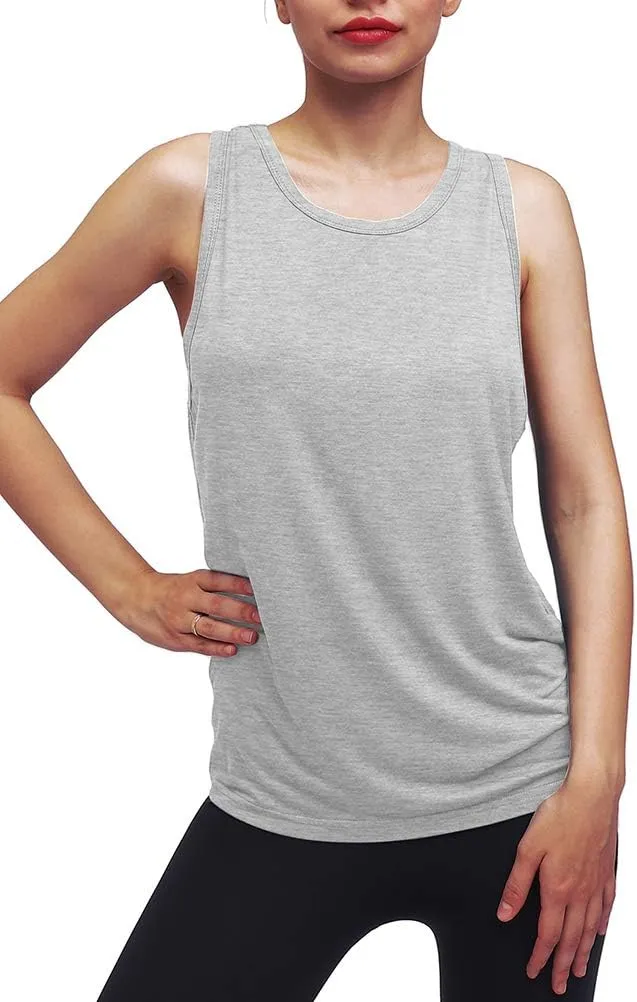 Womens Workout Yoga Tops Open Back Shirts Tie Back Tank Tops with Adjustable Fit