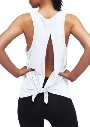 Womens Workout Yoga Tops Open Back Shirts Tie Back Tank Tops with Adjustable Fit