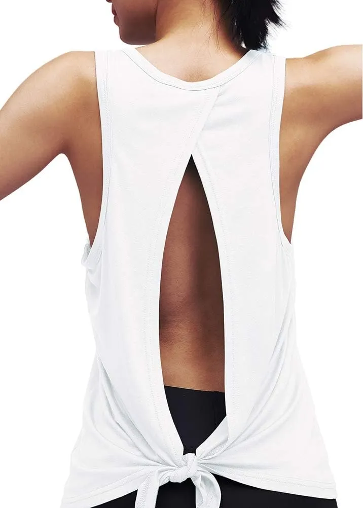 Womens Workout Yoga Tops Open Back Shirts Tie Back Tank Tops with Adjustable Fit