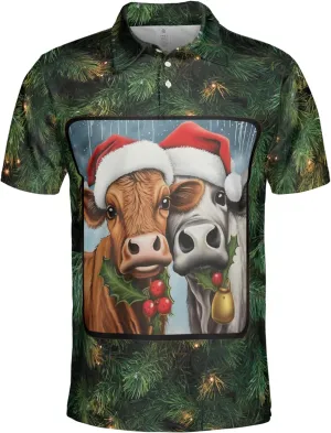 Xmas Cow Polo Shirts for Men - Galaxy Cat Mens Quick Dry Short Sleeve Polo Shirts Series 29