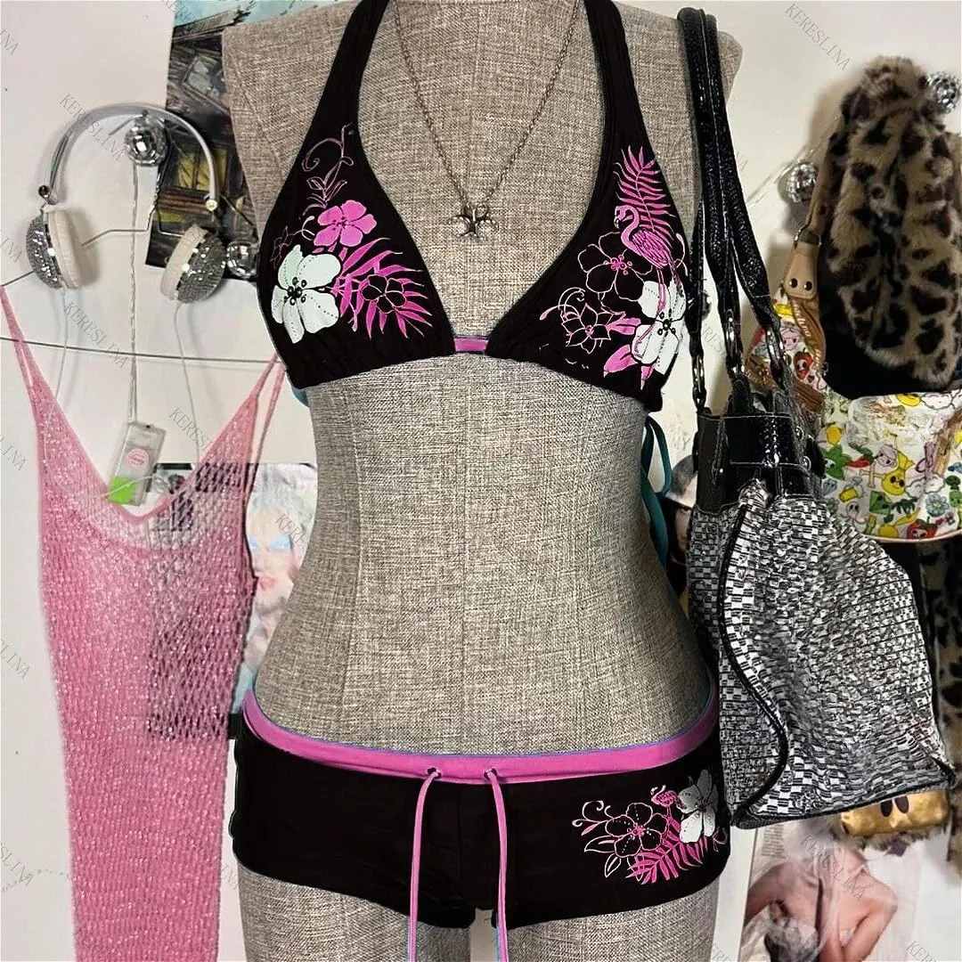 Y2k Halter Bikini Sets Women 2 Piece Sexy Swimsuit Beach Sets Cute Summer Going Out Outfits 2025 Vacation 2000s