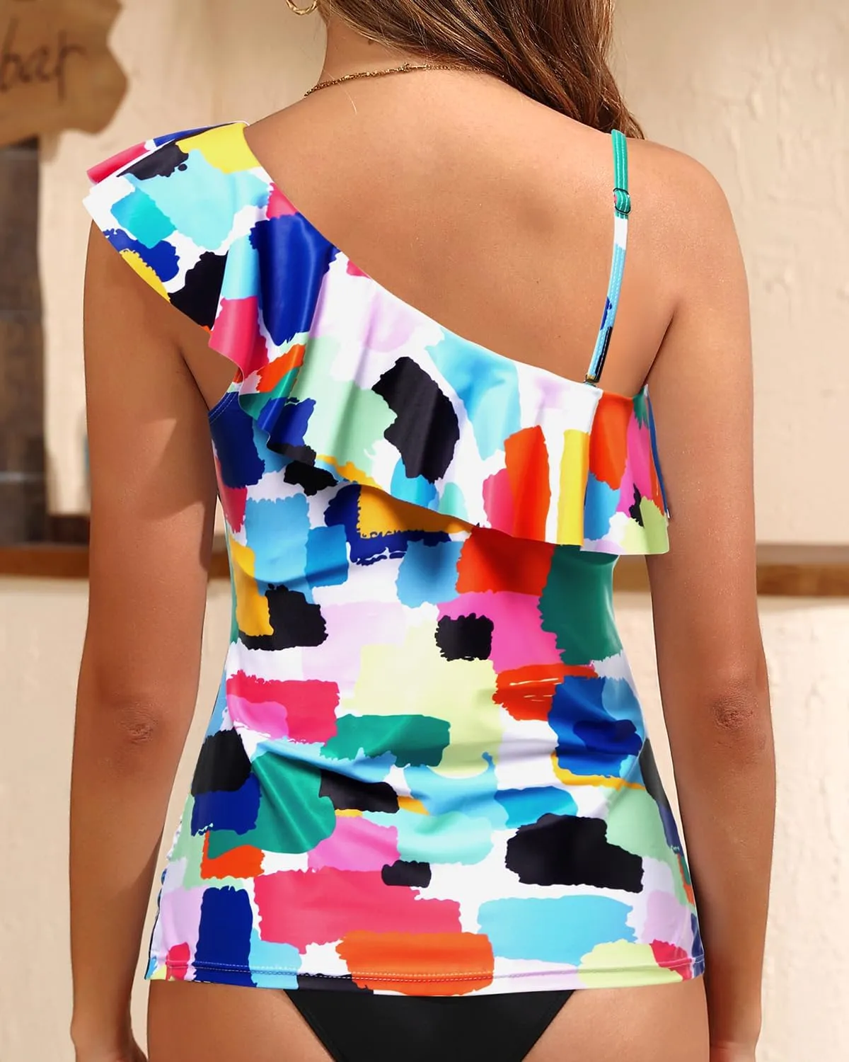 Yonique Womens One Shoulder Tankini Swim Tops Ruffle Bathing Suit Tops No Bottoms