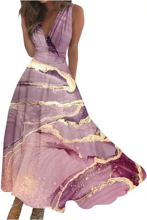ZDRZK Women's Casual Dresses Sleeveless Wrapped Chest Maxi Dresses Marble Print Sexy Flowy Summer Dresses Trendy 2024