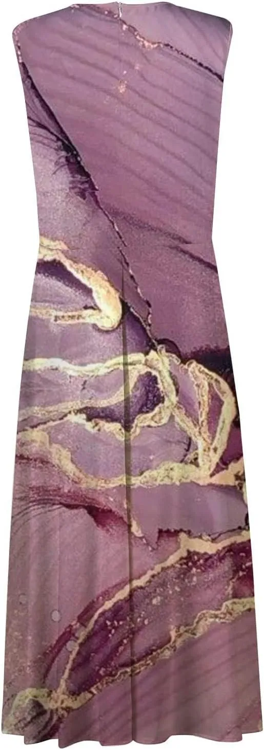 ZDRZK Women's Casual Dresses Sleeveless Wrapped Chest Maxi Dresses Marble Print Sexy Flowy Summer Dresses Trendy 2024