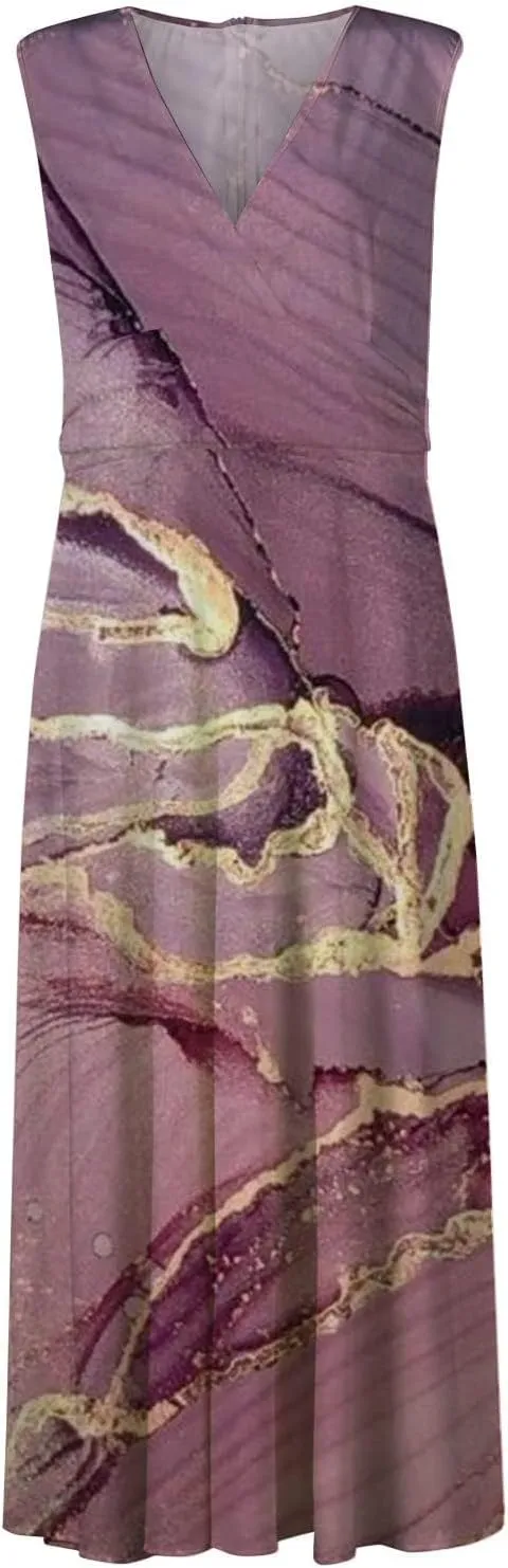 ZDRZK Women's Casual Dresses Sleeveless Wrapped Chest Maxi Dresses Marble Print Sexy Flowy Summer Dresses Trendy 2024