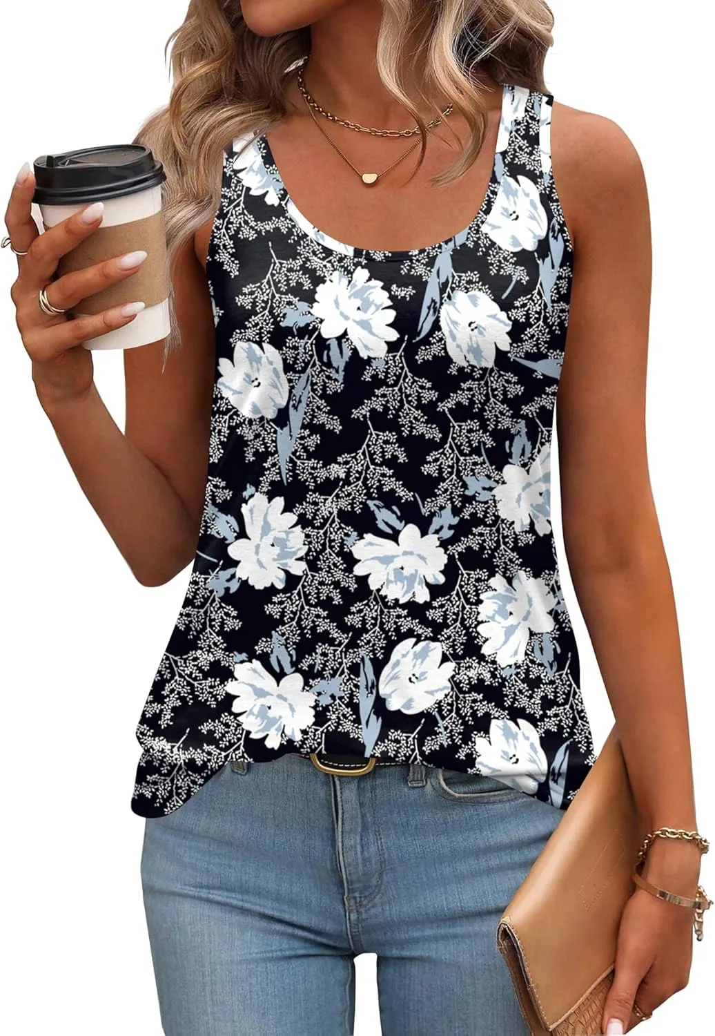 Zeagoo Womens Tank Tops Flowy Loose Fit Scoop Neck Casual Summer Tops Curvy Hem