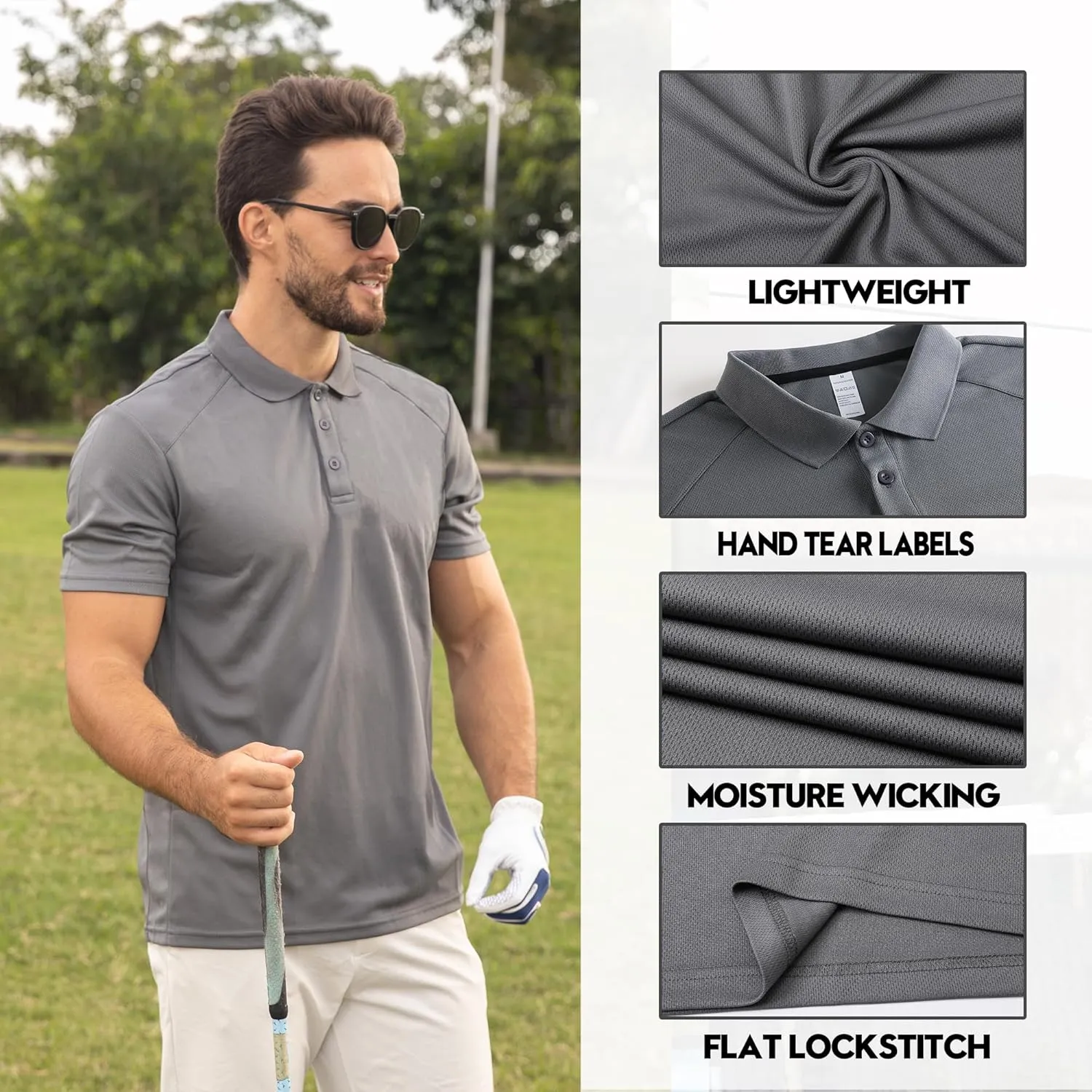 ZENGVEE Mens Polo Shirts Moisture Wicking Short Sleeve Performance Quick Dry Athletic Golf Shirts
