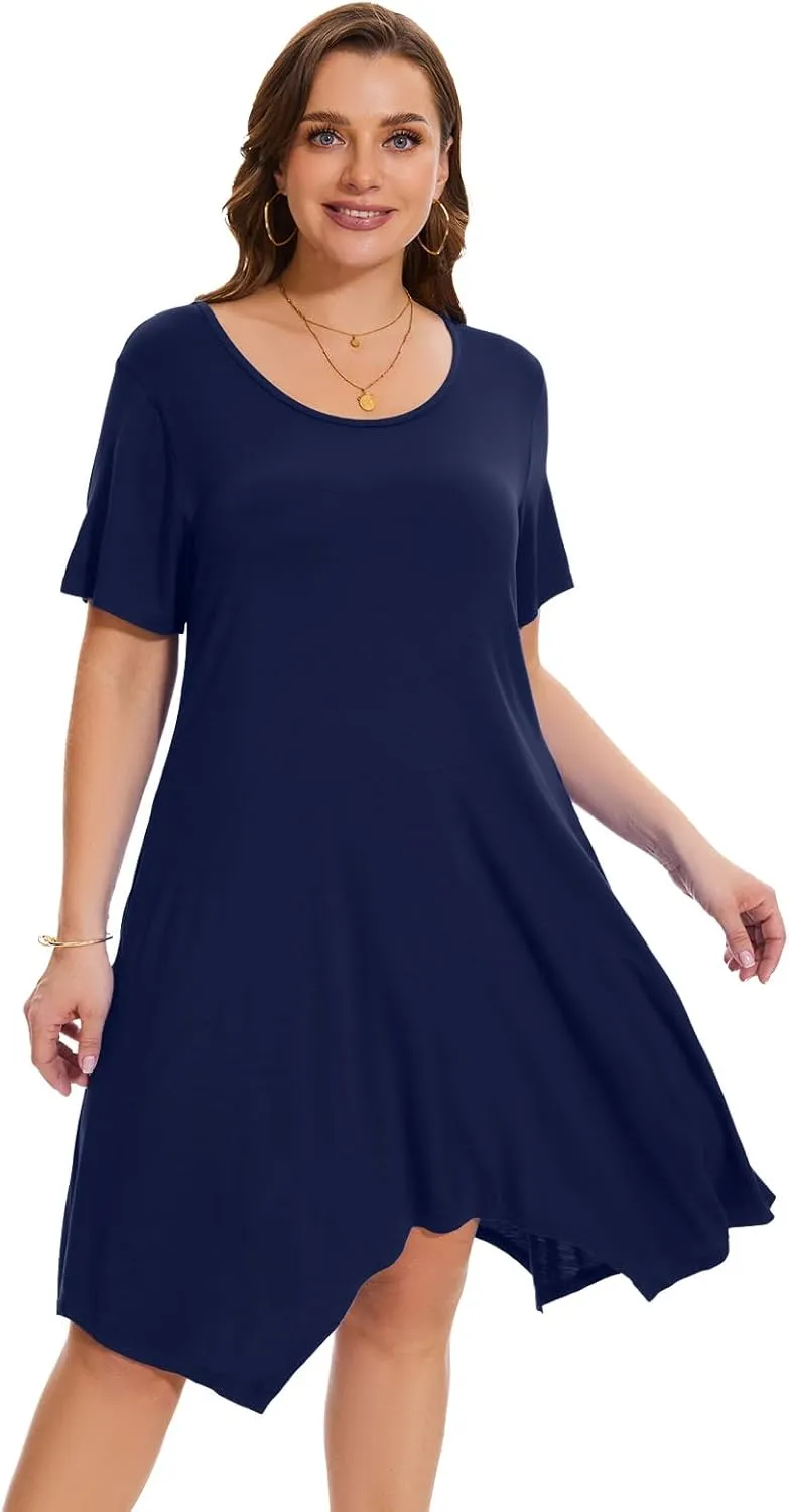 ZENNILO Plus Size Tshirt Dress with Pockets Casual Summer Dresses Crew Neck Short Sleeve Swing Dress for Women