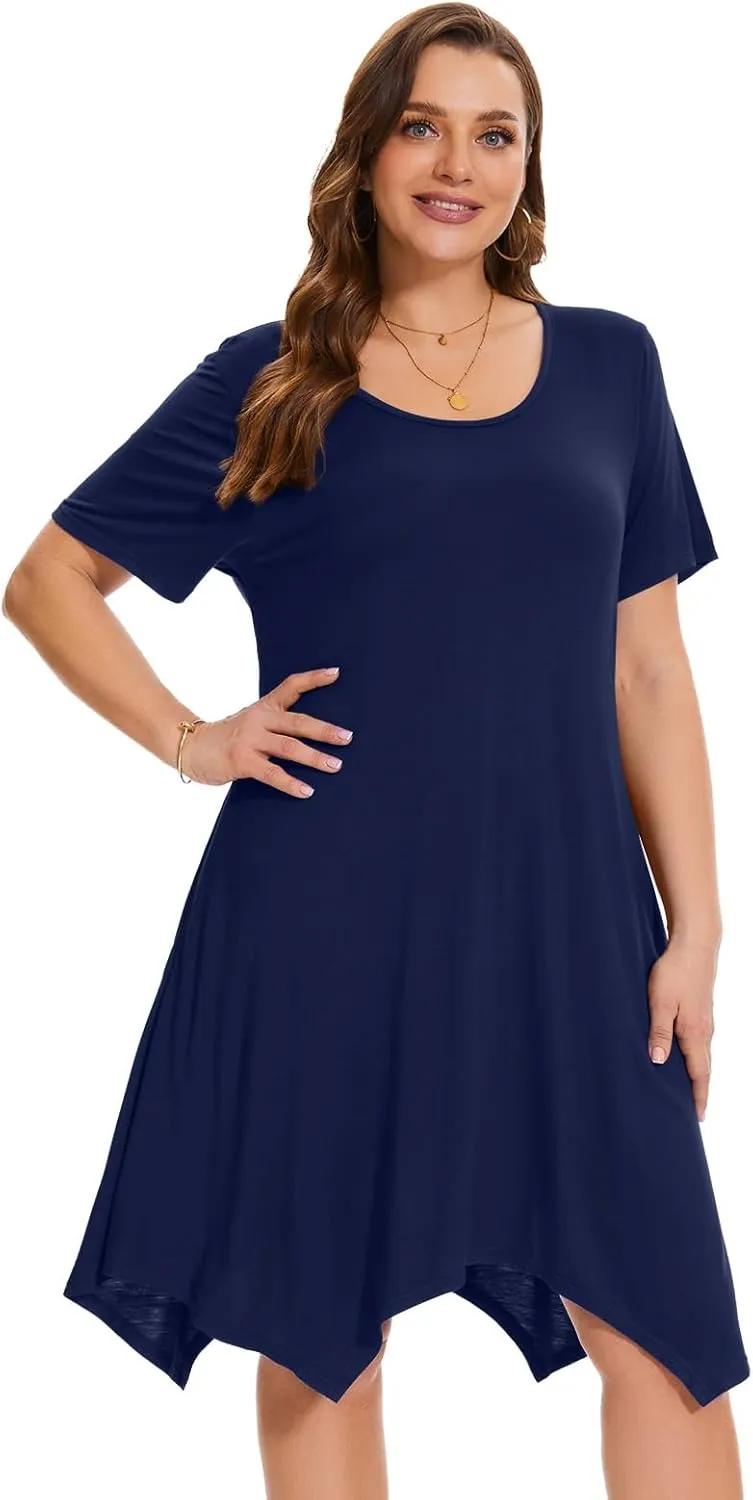 ZENNILO Plus Size Tshirt Dress with Pockets Casual Summer Dresses Crew Neck Short Sleeve Swing Dress for Women