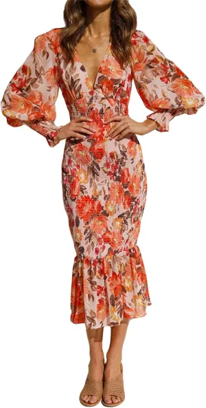 ZWRXW Womens Bodycon Dresses Floral Print Deep V Neck Sexy Wrap Puff Long Sleeve Ruffle Hem Fall Elegant Maxi Dress